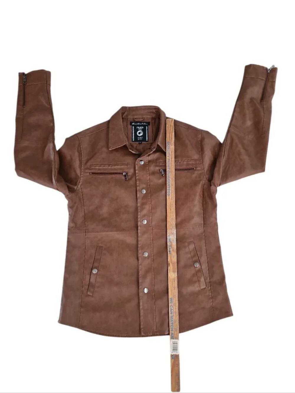 Fried Denim Faux Leather Jacket Men’s L Brown Moto Trucker Shirt Jacket Soft